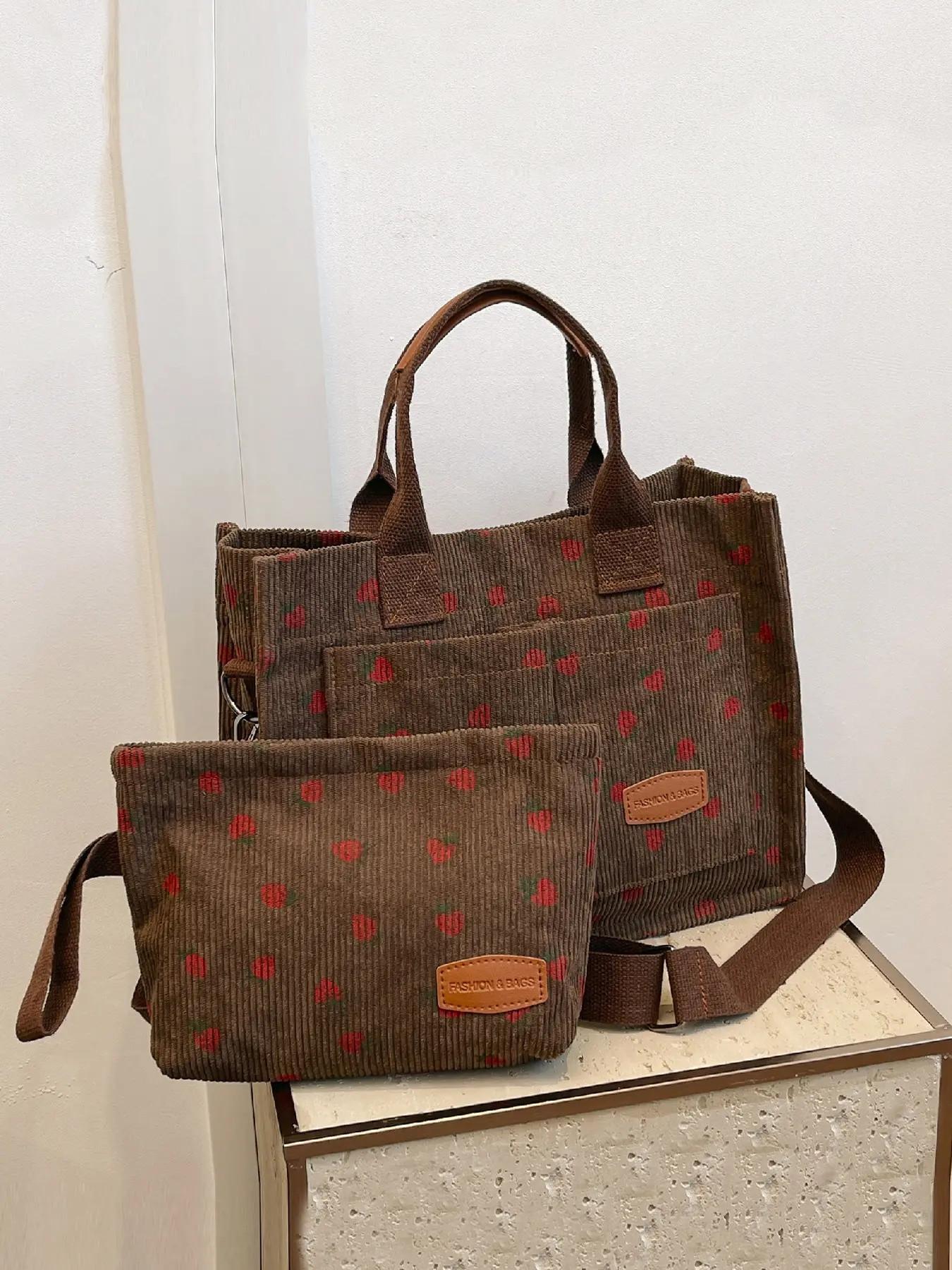 Women's Strawberry Pattern Crossbody Tote Bag & Purse, Casual Versatile Shoulder Bag & Coin Purse, Trendy High-quality Daily Commuting Bag, Fashionable Bag, Casual Handbag Satchel