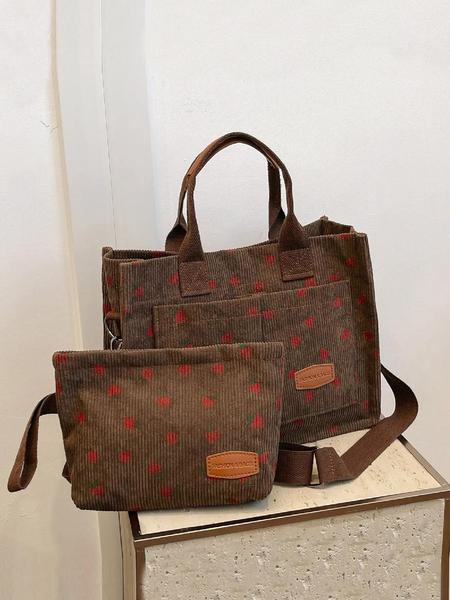 Women's Strawberry Pattern Tote Bag & Purse, Casual Versatile Shoulder Bag & Coin Purse, Trendy High-quality Daily Commuting Bag, Fashionable Bag, Fashionable Patterned Bag