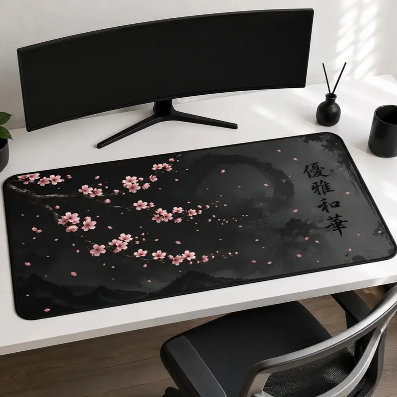 Cherry Blossom Mouse Pad Japanese Desk Mat Minimalist Art Sakura Desk Mat Zen Office Decor Pink Floral Gaming Mousepad