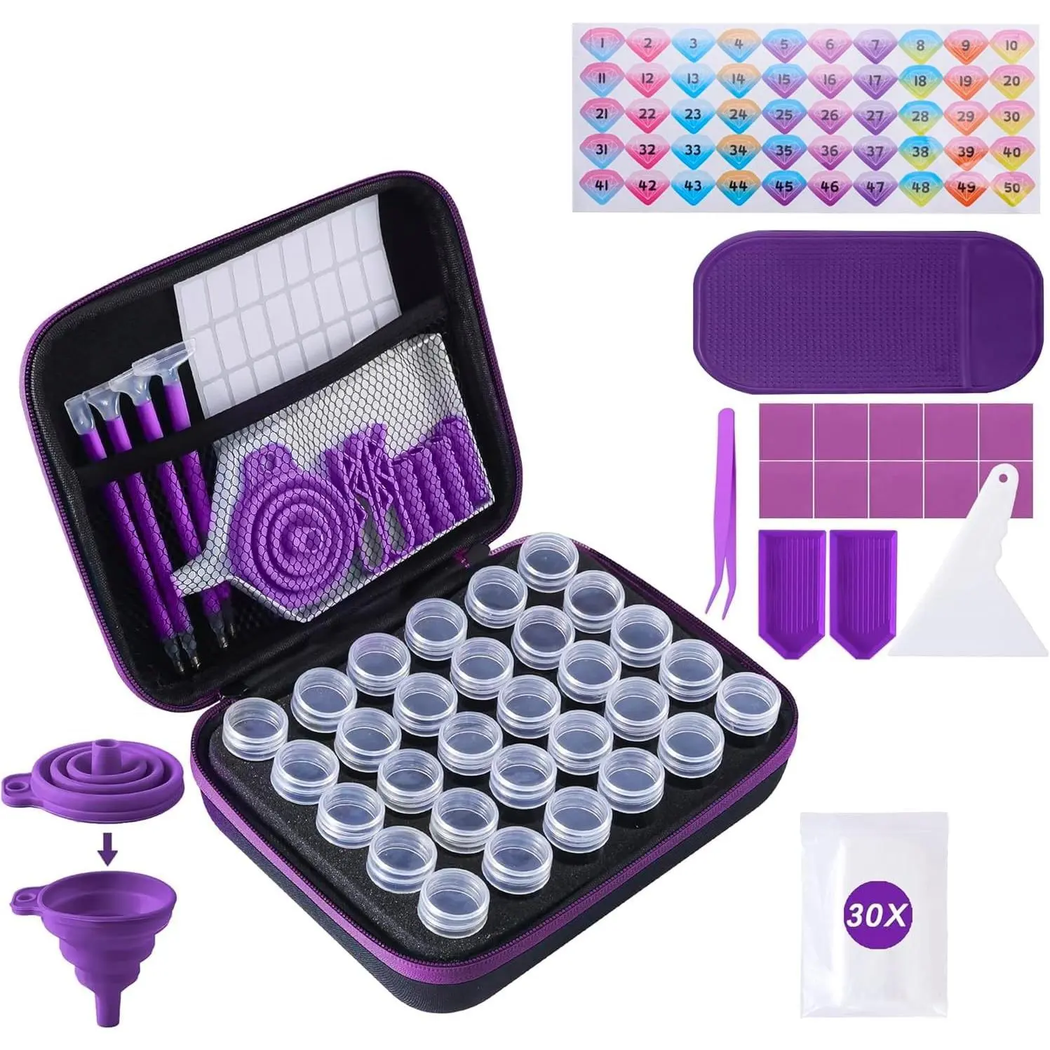 Plastic 30-Slot Diamond Art Storage Containers - Portable Bead Boxes for Adults' Diamond Painting Accessories (Purple)