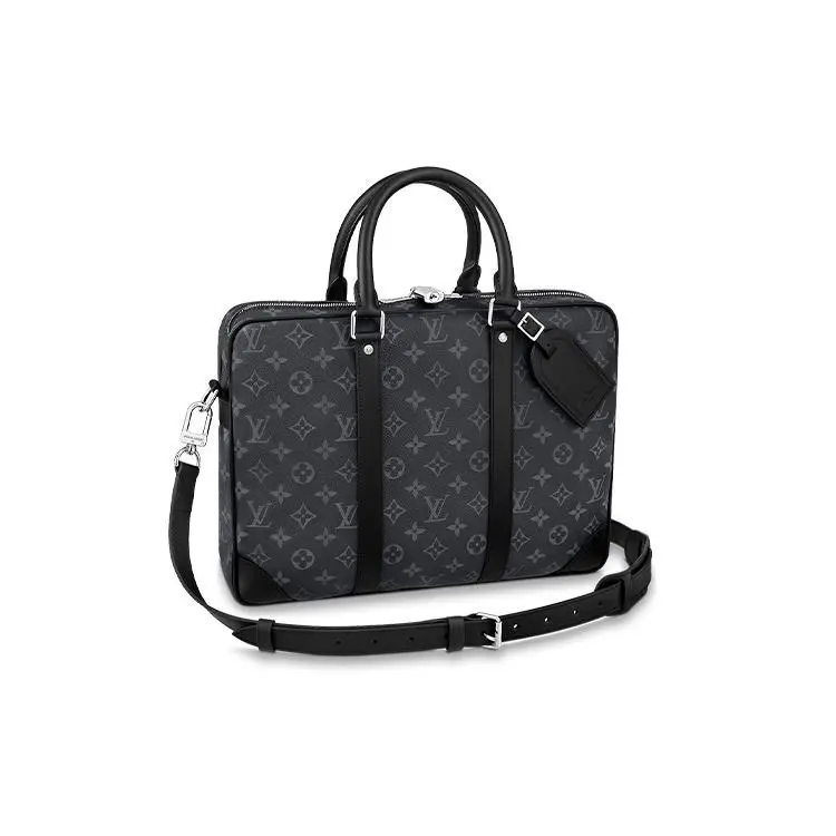 Louis Vuitton Porte Documents Voyage Small Monogram Coated Canvas Crossbody Briefcase for Men, Black and Gray