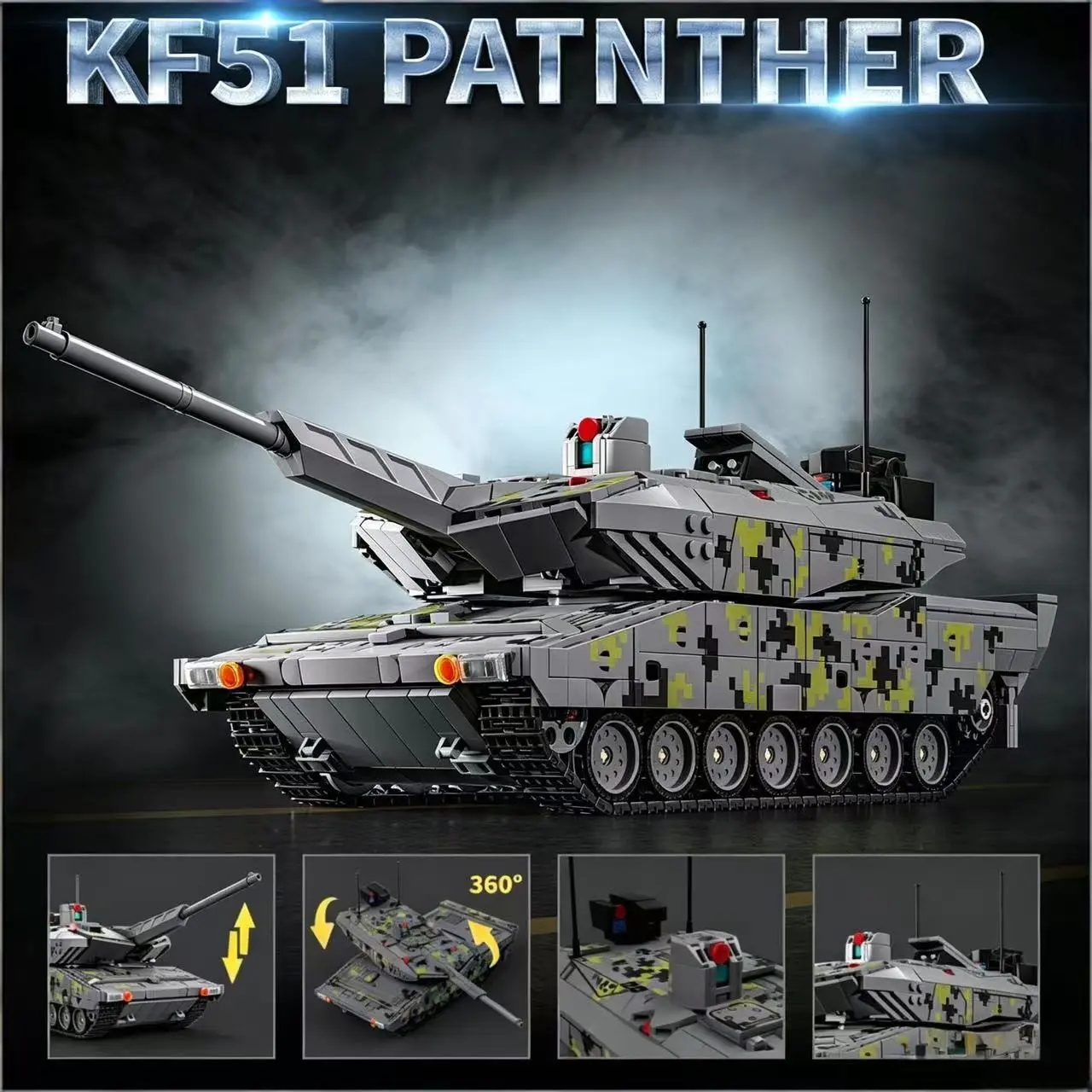 Panther Kf51 Tank Building Block Set, Realistic Interior Design, Large Size, Moveable Parts, Abs Plastic Assembly, Creative Model Toy, Model Building Blocks