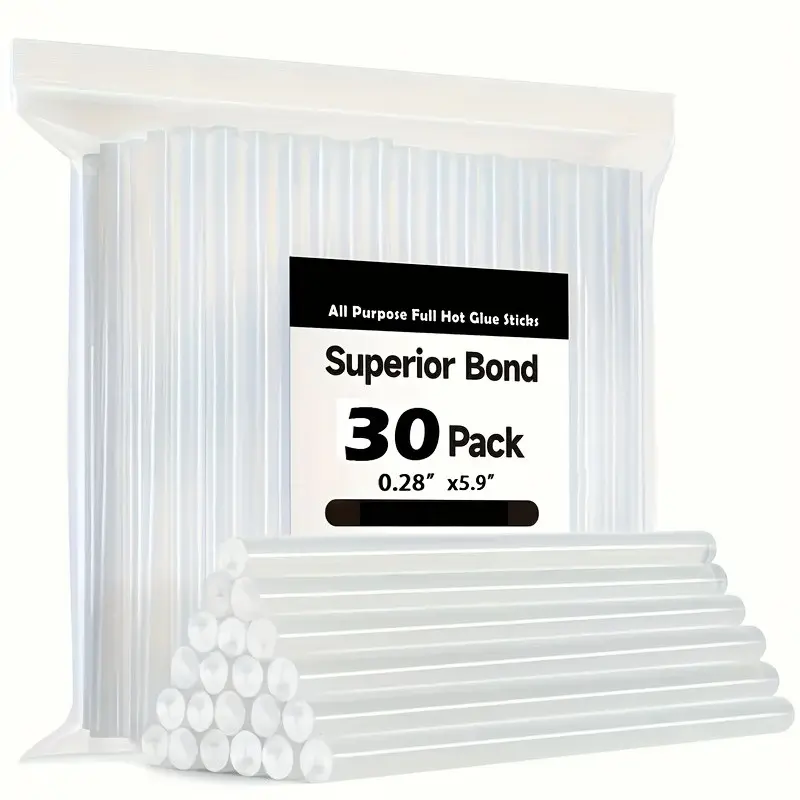 30-Pack Transparent Hot Melt Glue Sticks, High Adhesive Strength, Diameter 7mm, Length 150mm, Ideal for Crafting and DIY Projects