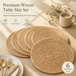 6Pcs Premium Woven Placemats, Rustic Heat-Resistant Non-Slip Table Mats Made of Natural Wicker, Insulated Design for Elegant Daily Dining