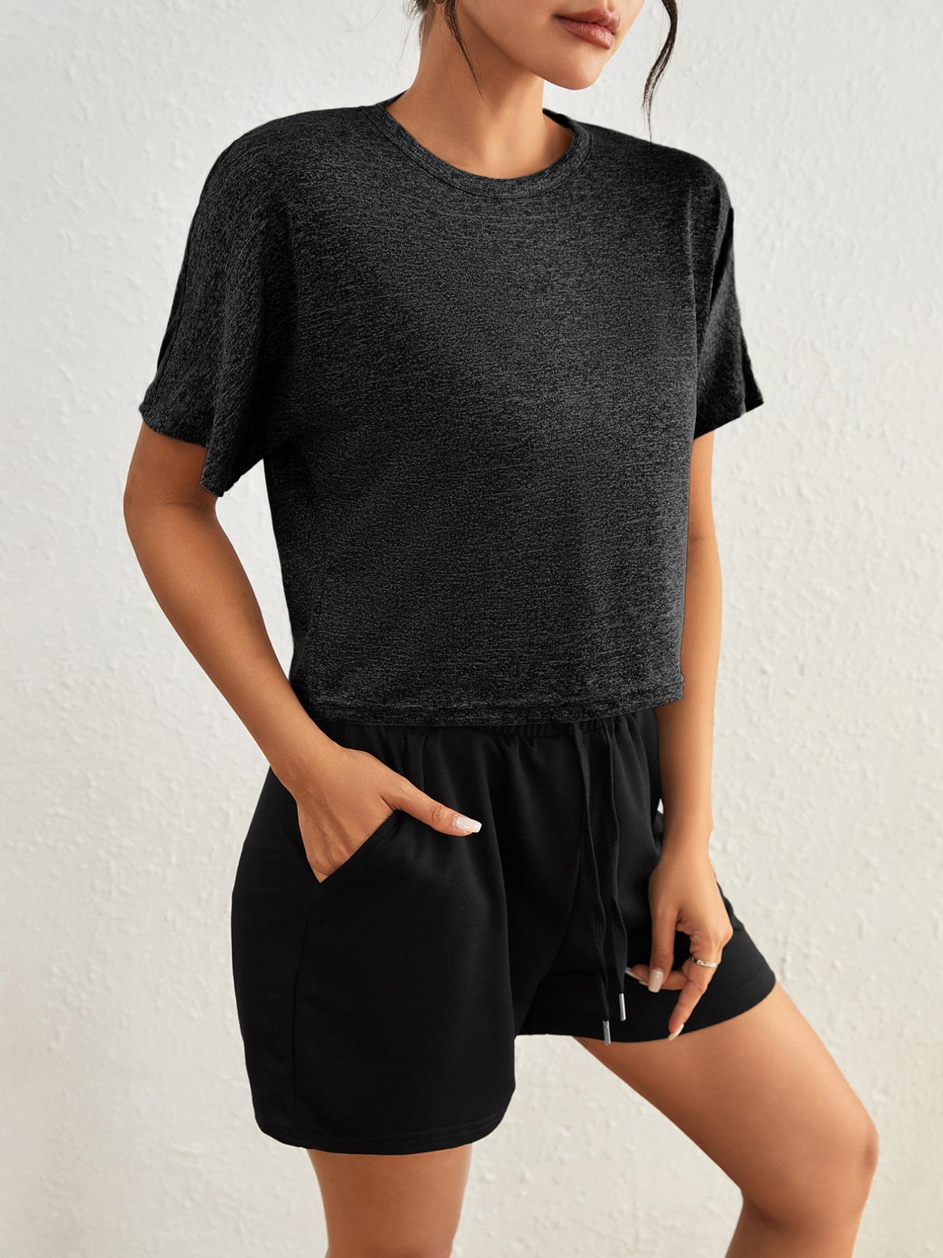 Women's Plain Backless Sports Tee, Casual Cut Out Batwing Sleeve Round Neck Sports T-shirt for Summer, Ladies Sportswear for Indoor Outdoor Wear Hollow Back Activewear