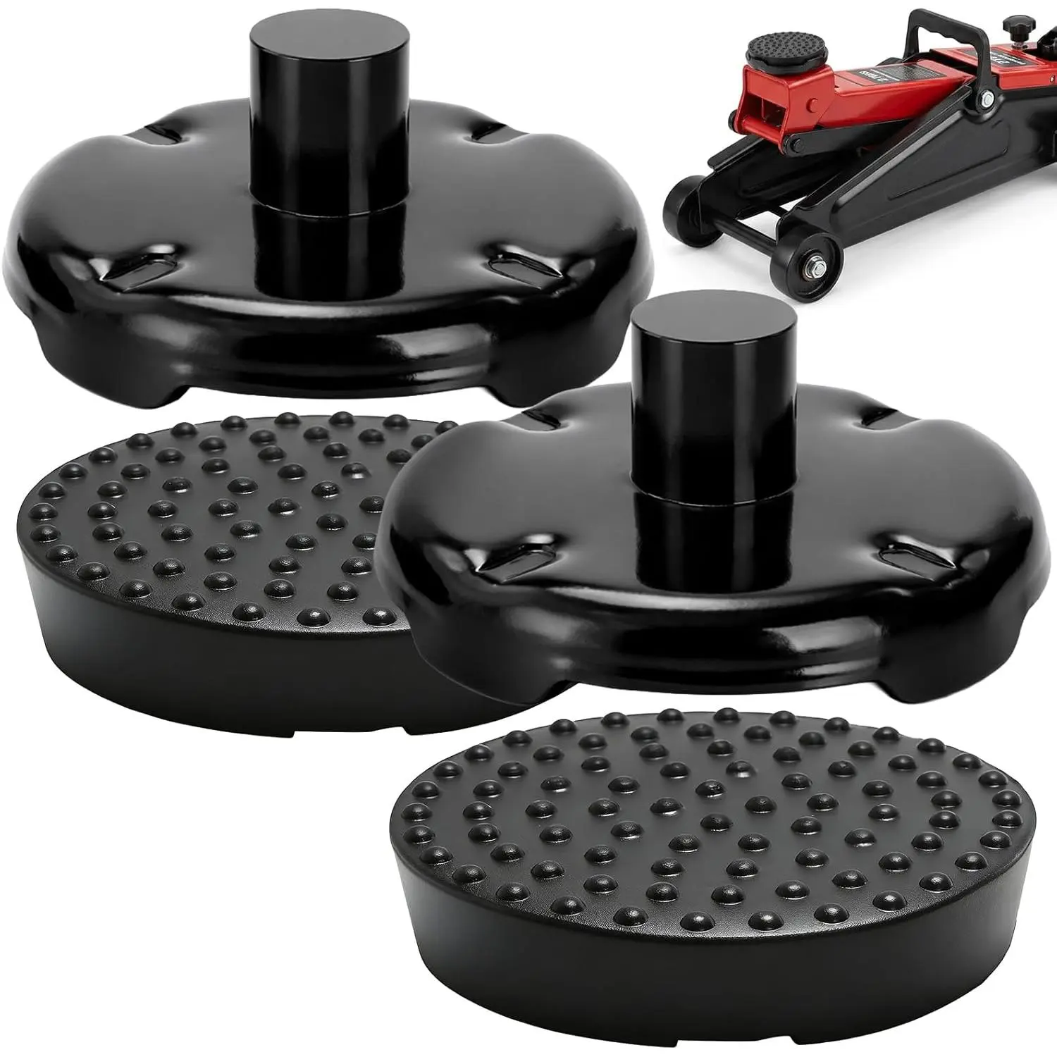 Yesland 2 Pack Floor Jack Saddle with Rubber Pad, 4.8 Inch in Diam, 1-1/8 Stem, 4 Ton Load Capacity Jack Accessories, Cast Iron Quality Replacement Part Fits Many Floor Jacks for Car Truck Repair