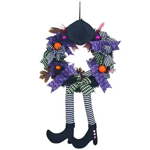 Halloween Wreath Door Hanging, Skull Ghost House Decoration, Horror Party Ornament, Bow, Halloween Decorations
