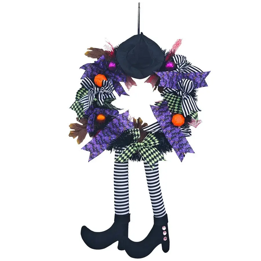 Halloween Wreath Door Hanging, Skull Ghost House Decoration, Horror Party Ornament, Bow, Halloween Decorations