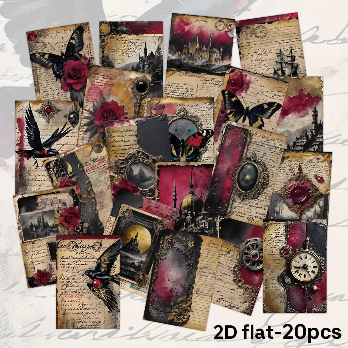 20 Vintage Gothic Victorian Style Deep Postcards, 3.94*5.91 Inches, Dark Theme Illustrations, Ideal for Scrapbooking and Craft Projects