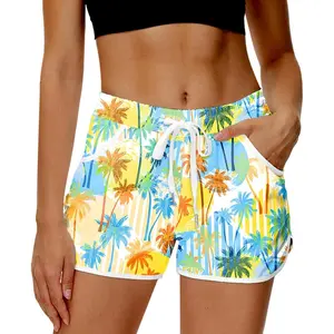 Women Board Shorts Hawaiian Tropical Print Beach Swim Shorts with Pockets