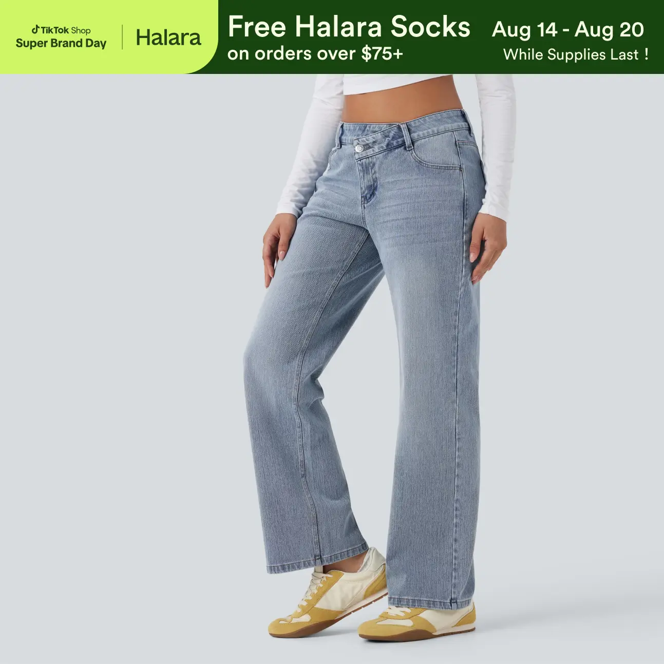【Creator’s Pick】Halara Flex Asymmetric Low Rise Straight Leg Casual Jeans with Pockets