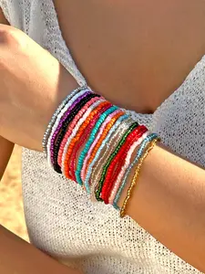 16-Piece Boho Beach Summer Multicolor Beaded Bracelet Set, Vibrant Dabang Style, Perfect for Casual Wear, Trendy Accessory Collection