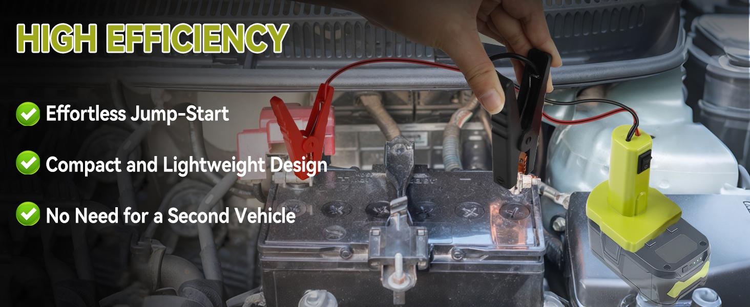 Jumper Cables Adapter Compatible with Ryobi 18V Battery, 12AWG 5.9FT Portable Battery Jump Starter Automotive Booster Cables Power for Car Jump Starting Using Tool