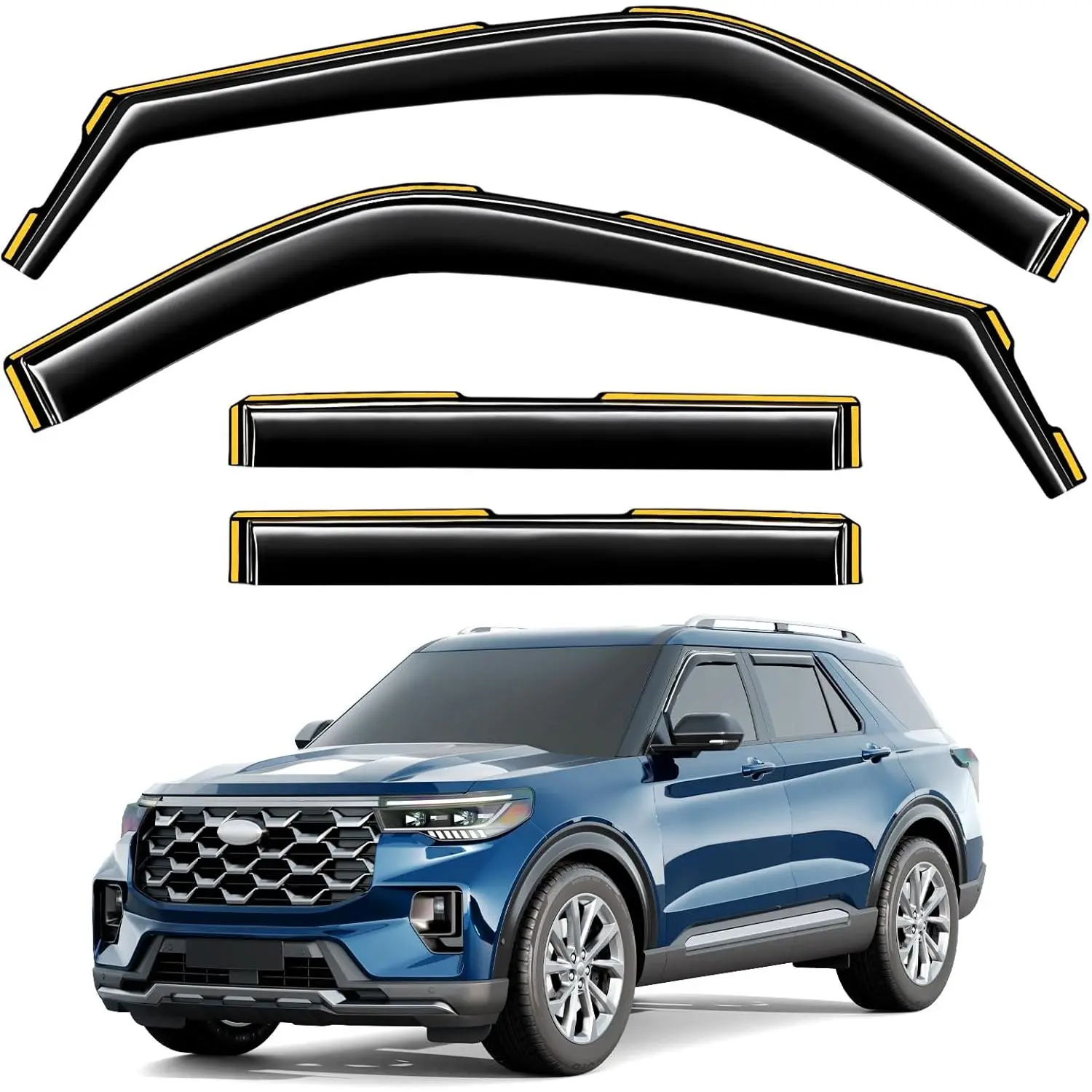 in-Channel Window Rain Guards Fit for Ford Explorer 2020-2026 Extra Durable Window Deflectors Visors Rain Guards Vent Visors Vent Shades Exterior Car Accessories - 4 pcs