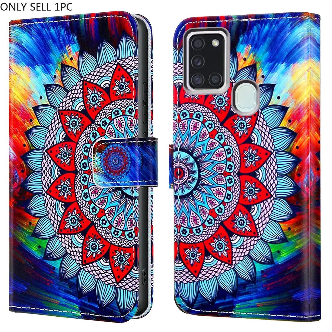 For Samsung Galaxy A10 A12 A13 A14 A15 A16 A17 A20 A21 A21s A22 A23 A24 A25 A26 A30 A31 A32 A33 A34 A35 A36 A40 A42 A50 A52 A53 A54 A55 A56 A70 A72 A73 Case PU Leather, Mandala pattern, Card Slot With Kickstand Wallet Flip Protective Phone Case Cover