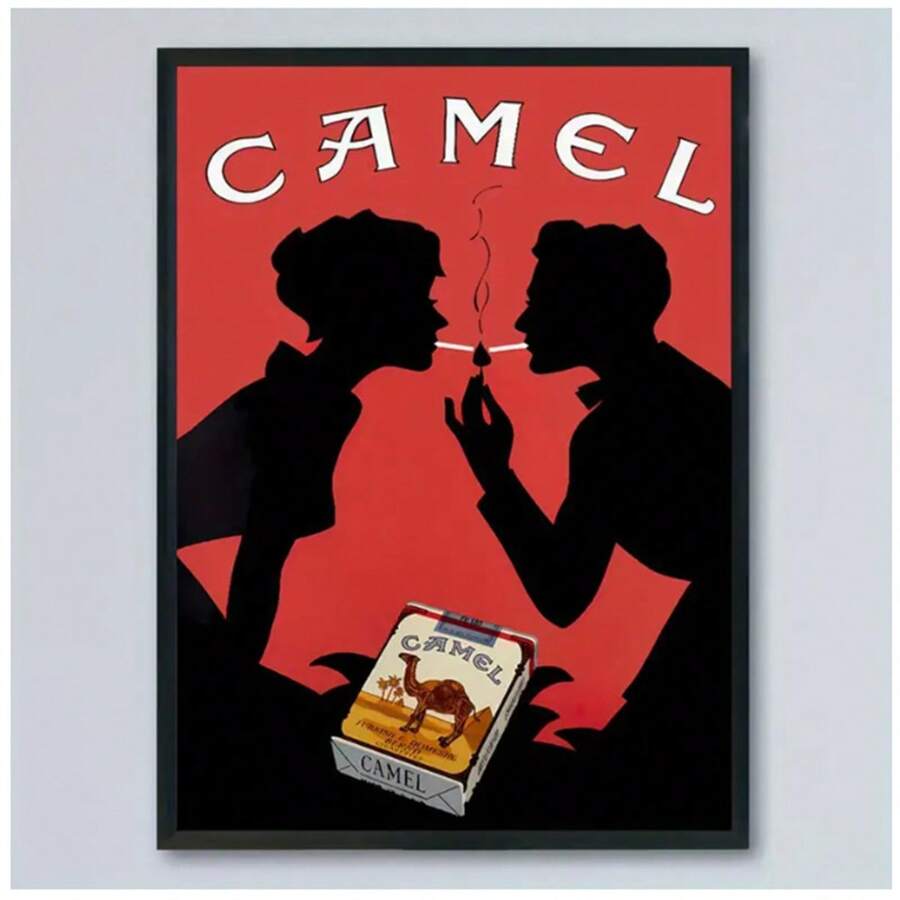 1pc Canvas Poster - Camel Cigarettes Art Illustration, Vintage/Modern Style, Cartoon Pattern, Ink On Canvas, Frameless Wall Hanging Decor For Living Room/Bedroom/Home Office/Kitchen/Bathroom, Indoor Use, Seasonal (Winter/Spring)