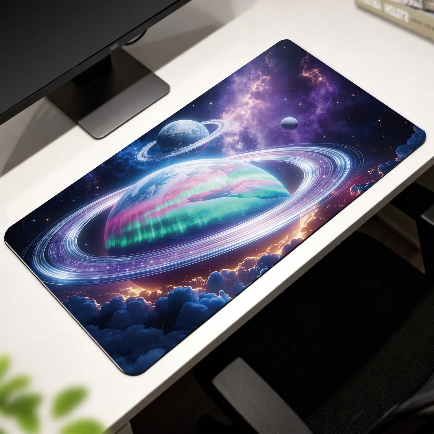 Premium Colorful Rings Saturn And Distant Planets Illustration High Quality Mouse PadModern Office Gaming Comfort ExperienceNon?Slip Durable For Daily Work And Play 40*80cm 40*90cm30*70cm