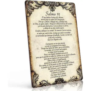 Salmo 91 Spanish Psalm 8x12 Inch Aluminum Metal Sign - Religious Scripture Wall Decor for Home, Church, Prayer Room, Bedroom - Vintage Christian Gift Tin Sign for Faith Enthusiasts & Believers