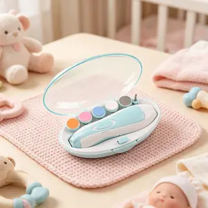 Electric Baby Nail Trimmer Set for Kids, Ultra-Quiet 35db, LED Light, 6 Replaceable Heads, Adjustable Speed, Bidirectional Rotation, Safe & Gentle