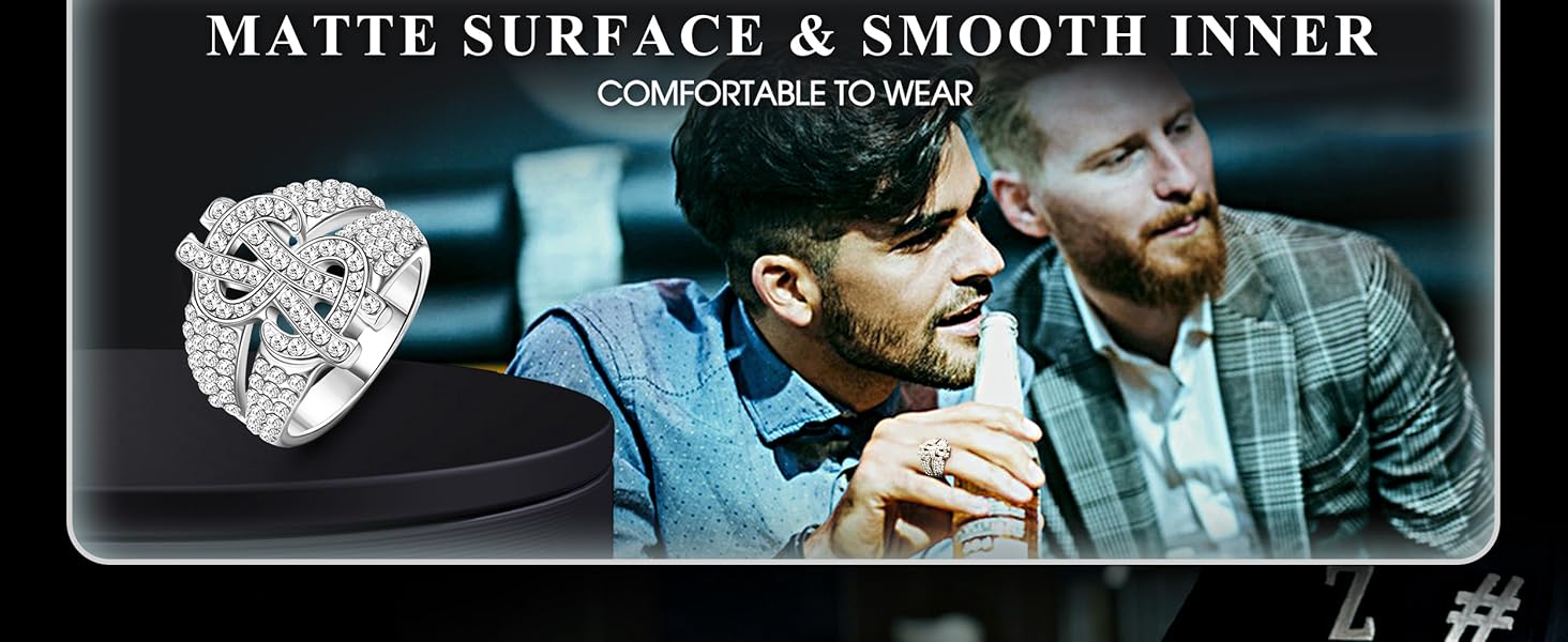 Sanfenly Iced Out Rings for Men Bling Fake Diamond Costume Pinky Rings Chunky Gold Silver 80s 90s Hip Hop Rings Star Cuban Chain Square US Dollar Sign Rapper Ring Fashion Cosplay Man Jewelry Ring Set