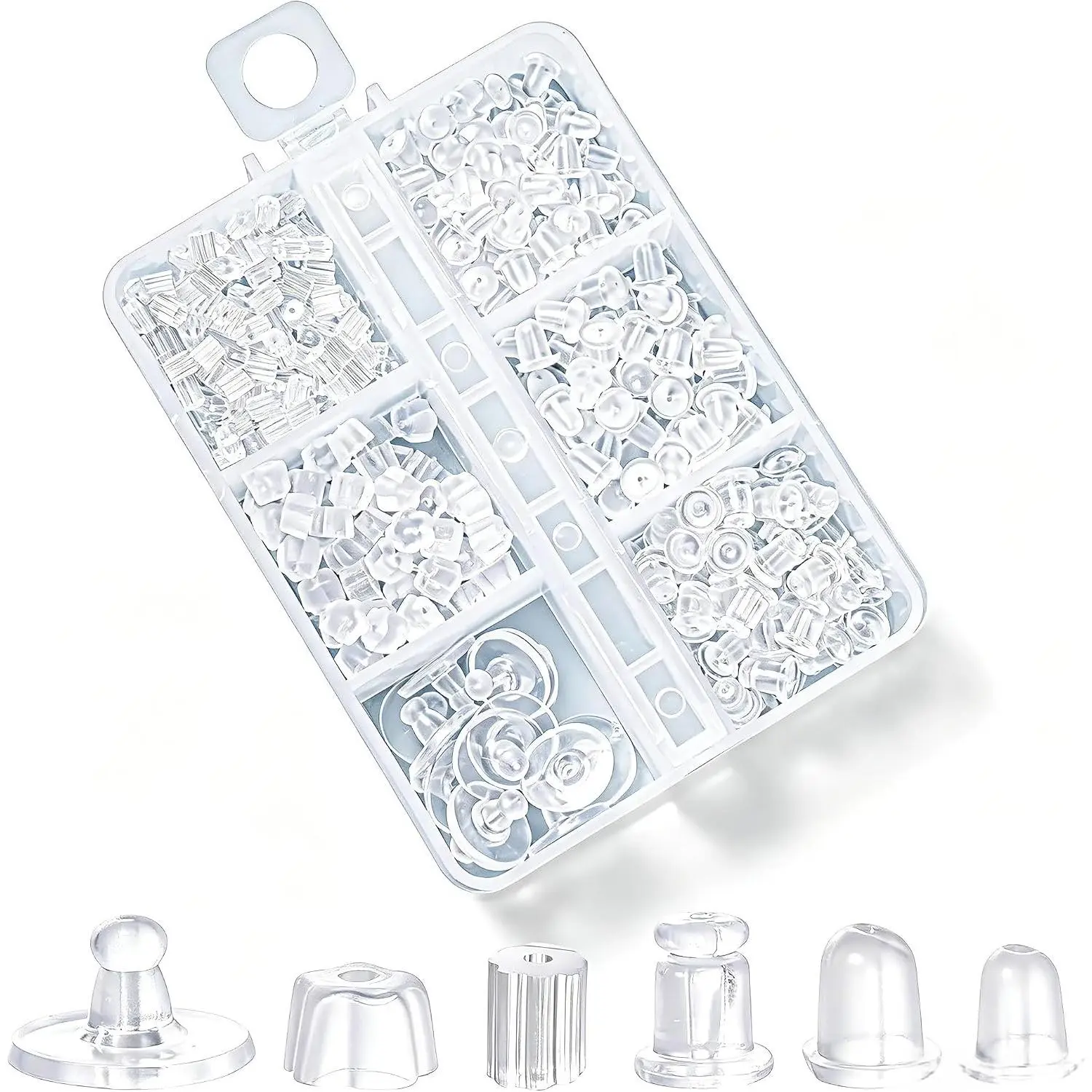 6 Styles 600 count  Earring Backs, Clear Soft Plastic Rubber Earring Backings Clutch Stoppers  Kit for Studs Hoops Fish Hook Earrings