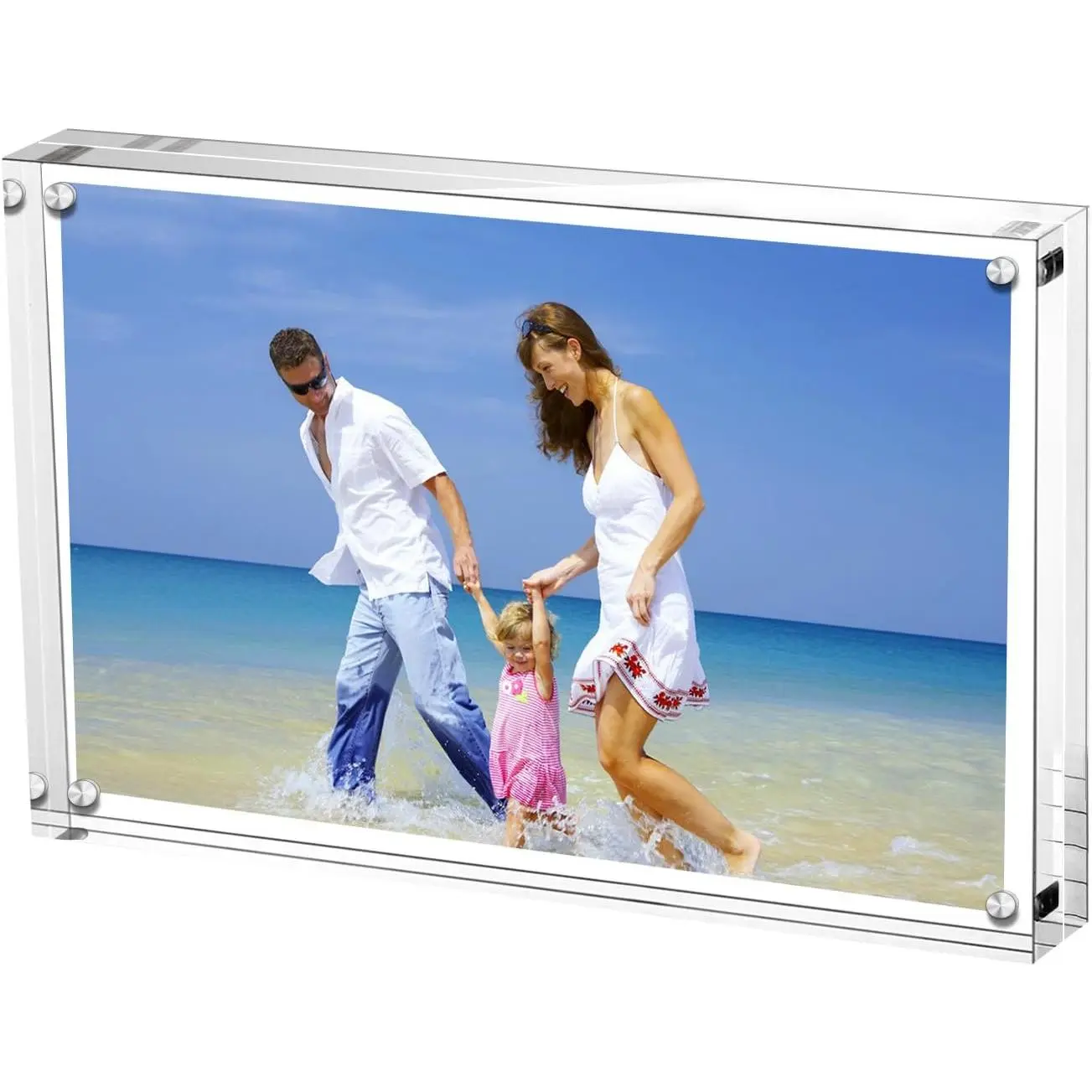 3.5x5 in Transparent Light Frameless Double-Sided Floating Frame - Synthetic Free-Standing Desktop Display Photo Frame, Postcard Holder (Landscape Display)