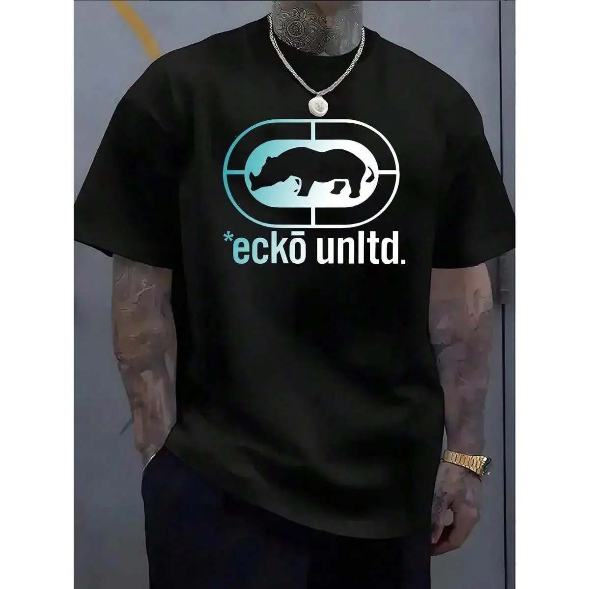 Men'S & Women'S 100% Oversized T-Shirt With Ecko Logo & Ecko Unltd. Graphic Print - Casual Round Neck Short Sleeve Summer Tee For Casual Attire, Outdoor Activities & Sports, Versatile Clothing, Durable Fabric, Comfortable Fit, Streetwear Fashion women