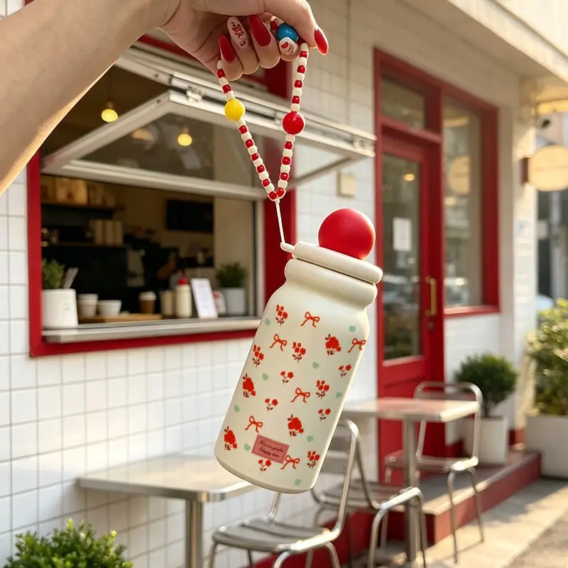 500ML Floral Bow Insulated Tumbler with Straw, Stainless Steel, Leak-Proof, Portable, Perfect for Travel, Office, Holiday Gift
