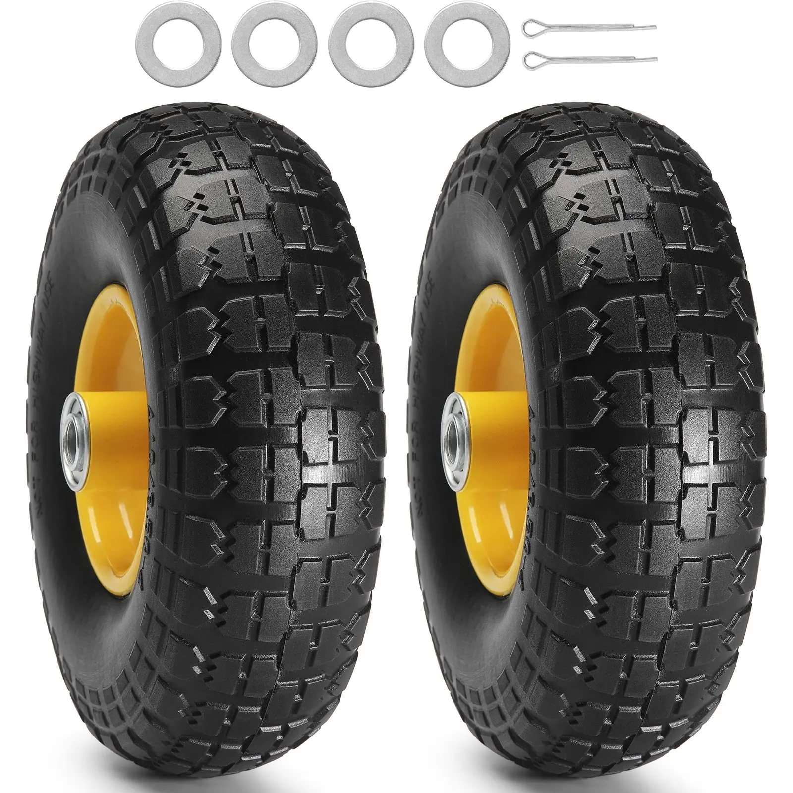 10-Inch Solid PU Wheels, 2-Pack Heavy-Duty Flat-Free Tires with Sawtooth Tread for Wagons, Dollies & Trolleys, 400 lbs Dynamic Load Dual-Sealed Bearings, Portable Generators, 10 Inches, Extra-Wide 3.2" Tread, All Seasons, Easy Installation