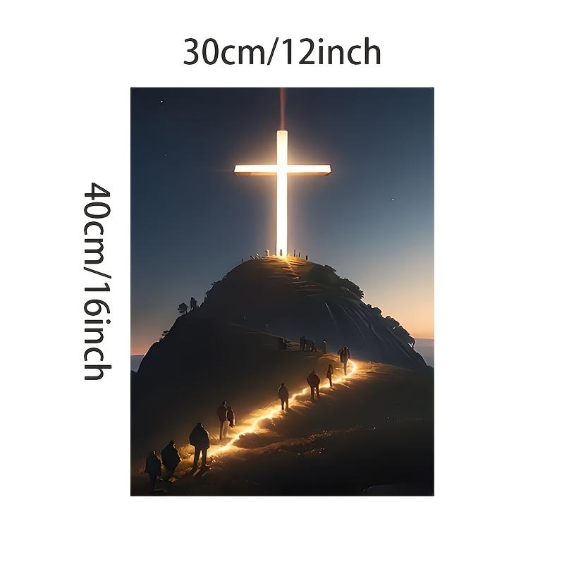 1pc Illuminated Cross on Mountain Canvas Print Poster, Religious Theme, Durable Artwork, Unique Creative Wall Decor, with Waterproof for Living Room, Bedroom, Office, Dining Room, Bar