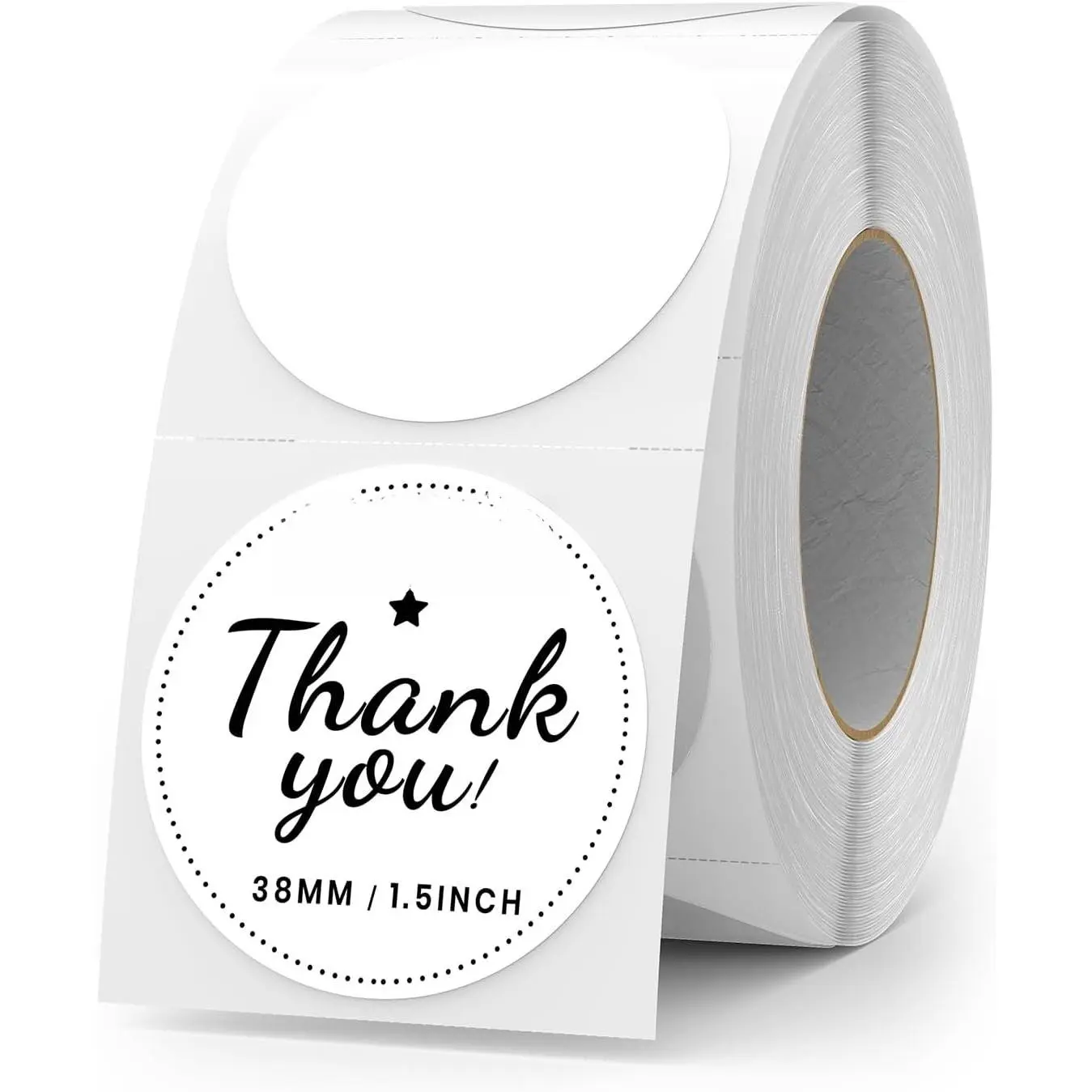 White Round Thermal Labels 1.5 Inch Vinyl Circle  Direct Printer Sticker Self-Adhesive Perforated Name Tag for Logo DIY QR Design Office Address 500 count