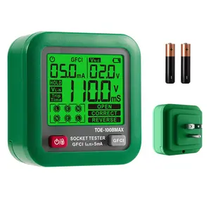 -100BMAX GFCI Outlet Tester with GFCI Trip Time Test, Backlit LCD, Data Hold,  Tester, Receptacle Tester for  & Daily Safety Checks - Green