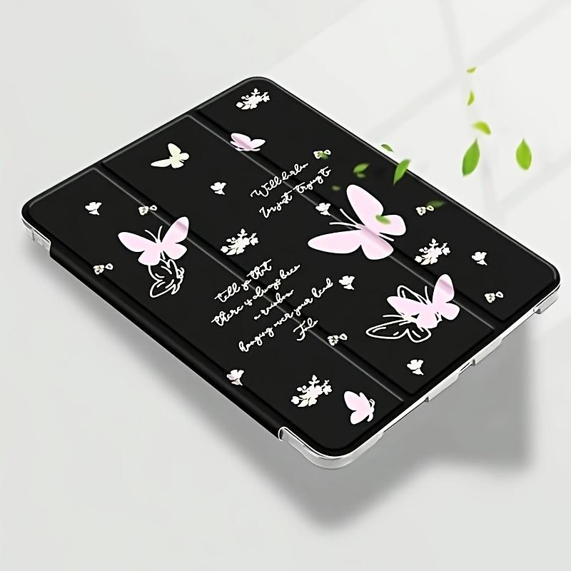 This black, butterfly-patterned case features an adjustable stand and pen slot, and is a foldable, non-slip TPU protective case suitable for Samsung, iPad mini, iPad Air, iPad Pro/iPad 10th and 11th generation iPads.