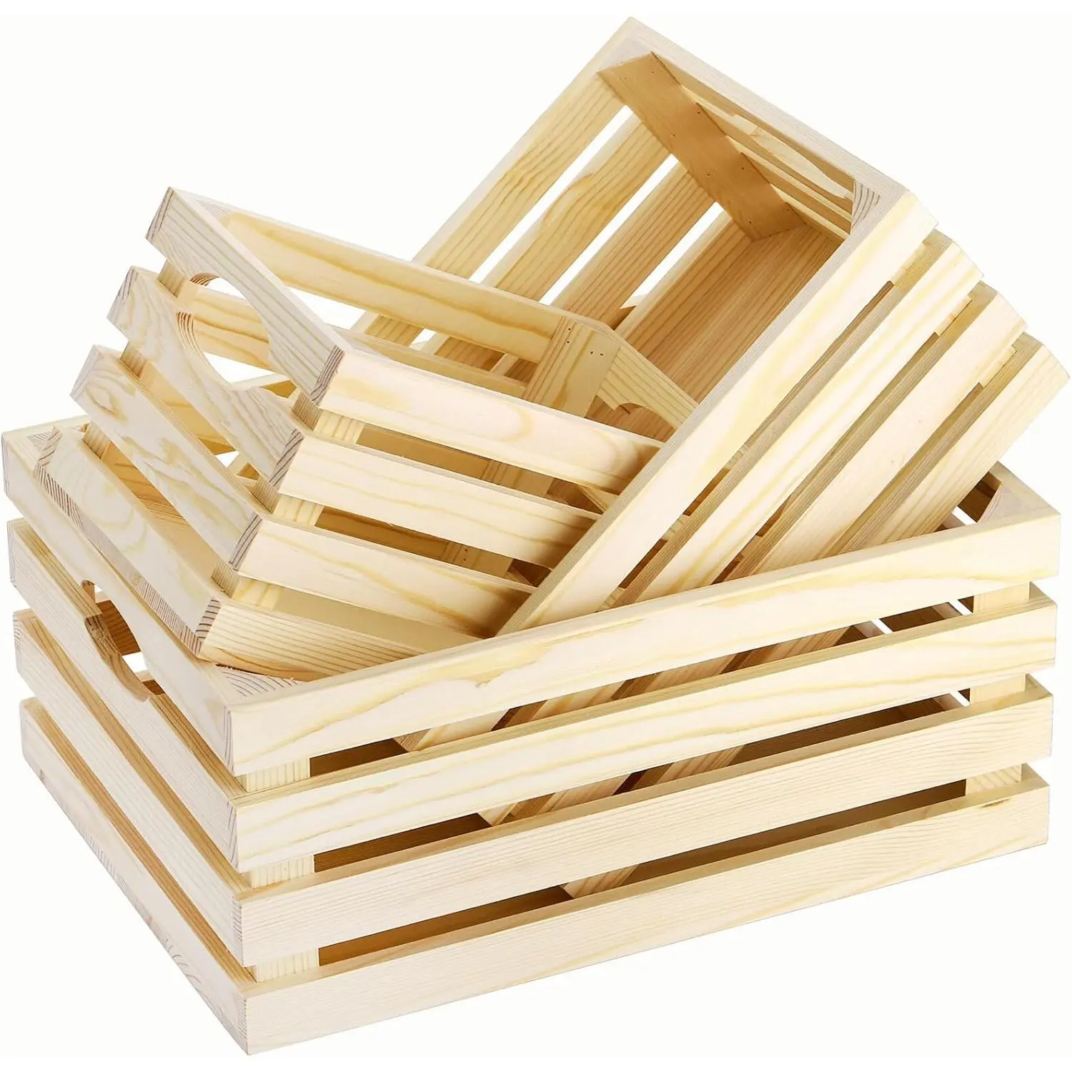 3 Pack Wooden Nesting Crates with Handles, Decorative Hand Crafted Wood Box Nesting Crate Farmhouse Storage Basket Container for Display and Organization, Home Centerpieces