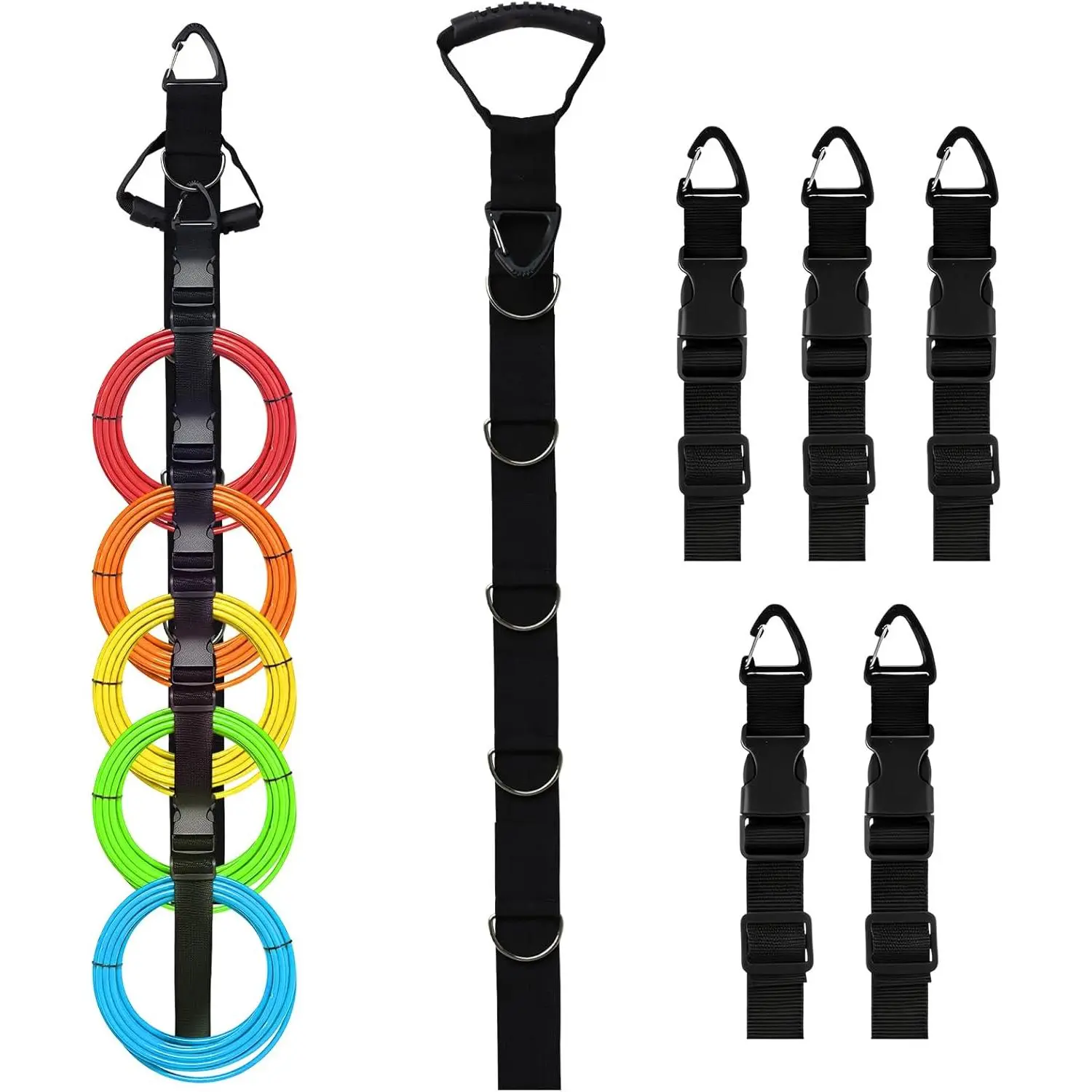 1 Pack Extension Cord Organizer Hanger (No Velcro)- Heavy Duty Garage Storage Straps System with 5 Detachable Buckles - 440lb Capacity Wall Mount Holder for Cable, Hose, Rope, Shop & RV Organization