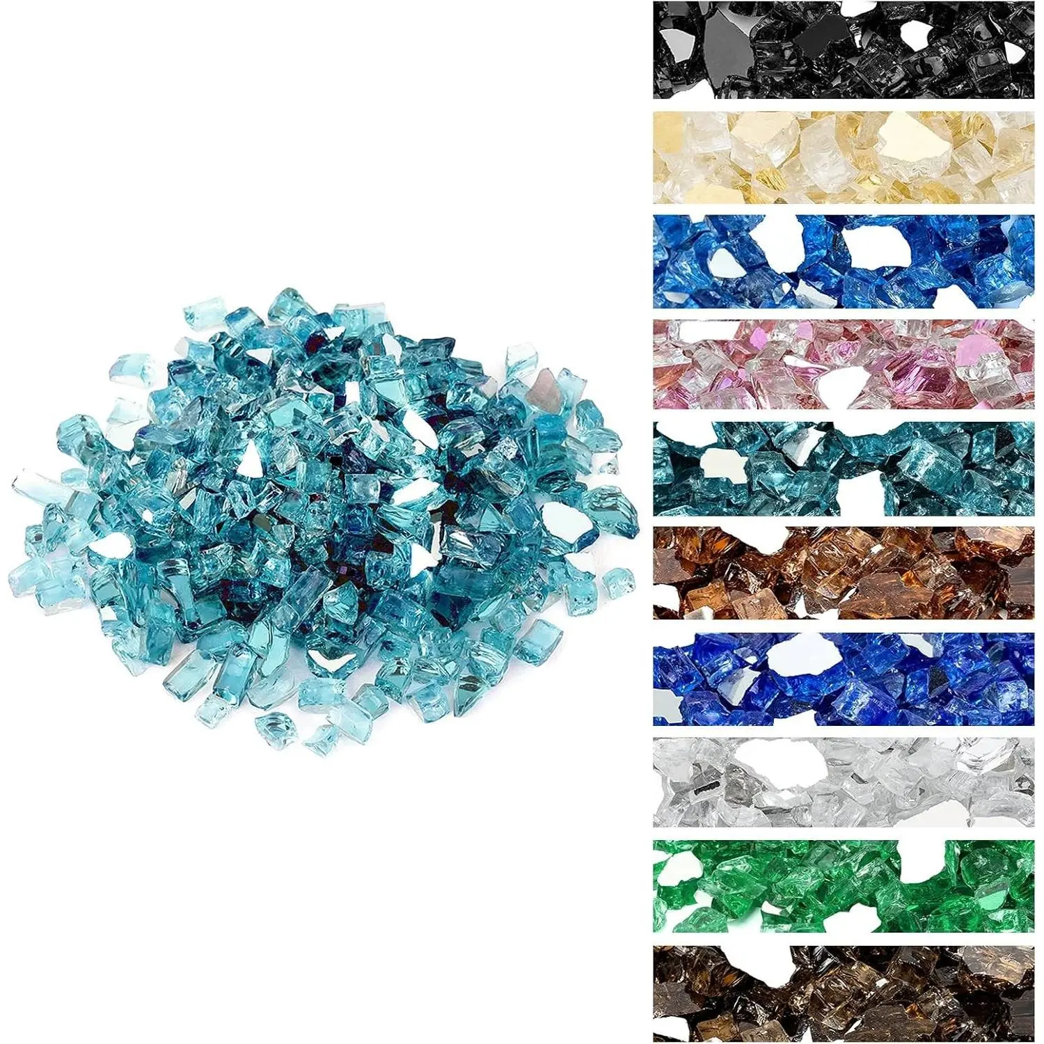 10 lbs Fire Glass Rocks 1/2 Inch, Reflective Tempered Glass for Propane Fire Pit & Gas Fireplace, High Luster Firepit Glass Stones for Fire Table, Aqua Blue (Multicolor Options Available)