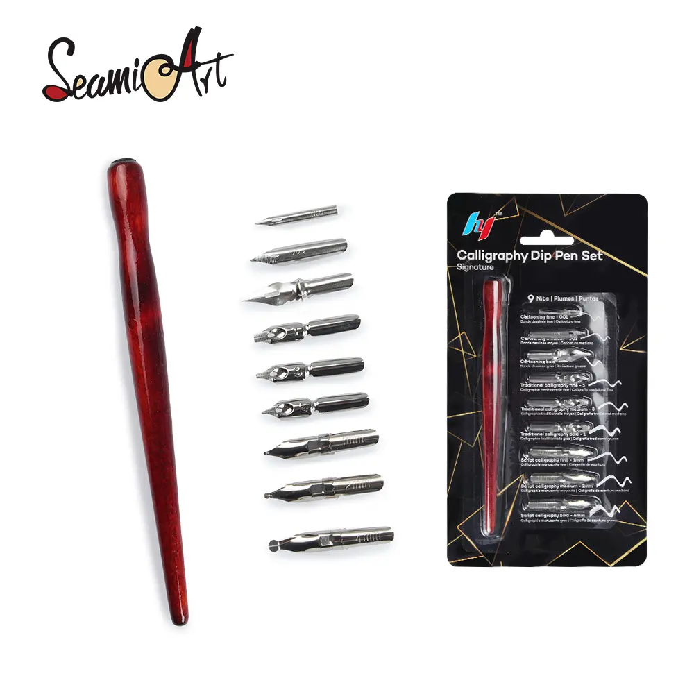 SeamiArt Calligraphy Dip Pen Set - Wooden Pen Holder with 10 Interchangeable Stainless Steel Nibs, Script Round Traditional Cartoon Nibs for Calligraphy, Journaling, Manga, Lettering, Art Supplies campingessentials