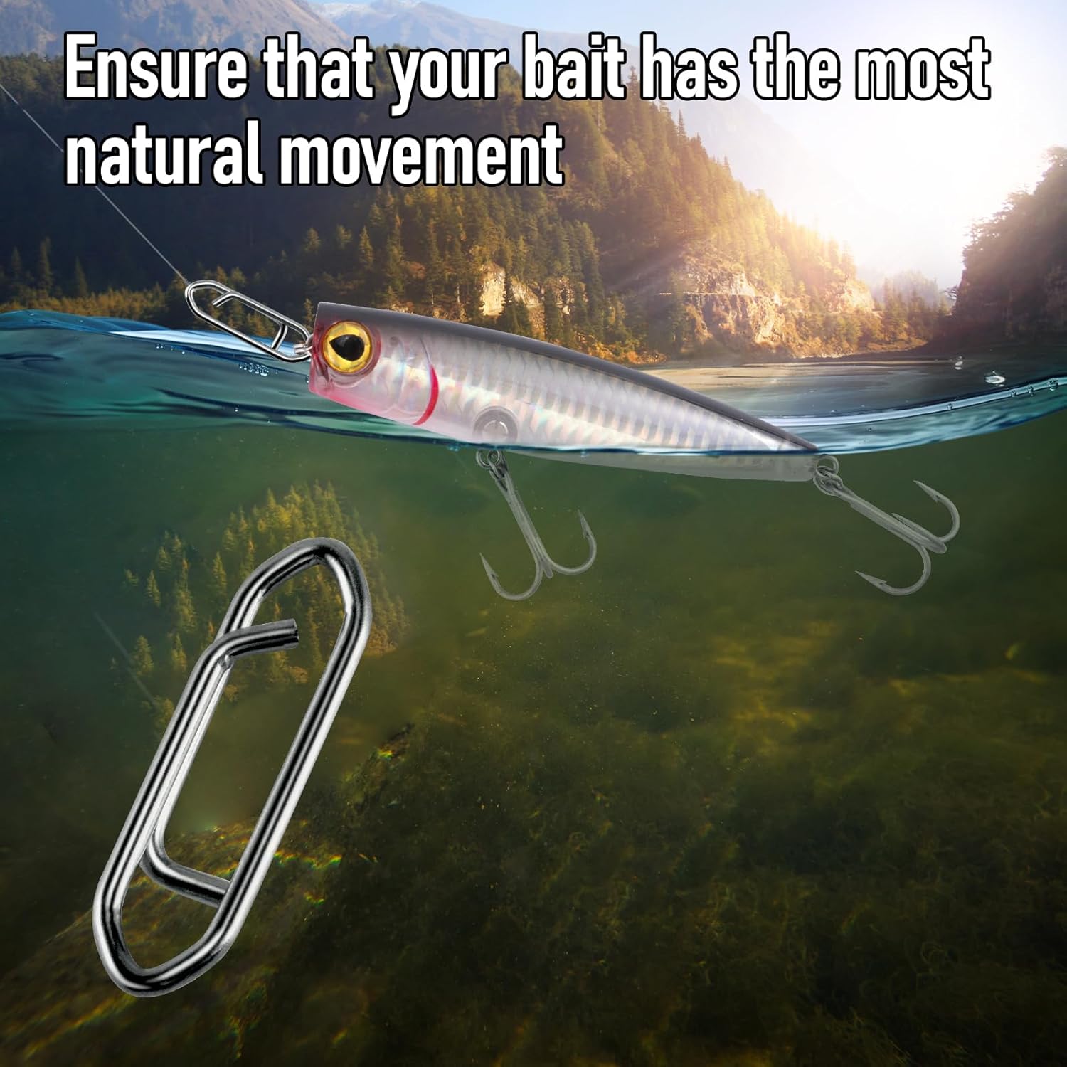 50pcs Fishing Lure Quick Clips in 3 Sizes, High Strength Stainless Steel Fish Clip Buckle Connectors, Fishing Tools for Saltwater & Freshwater Fishing