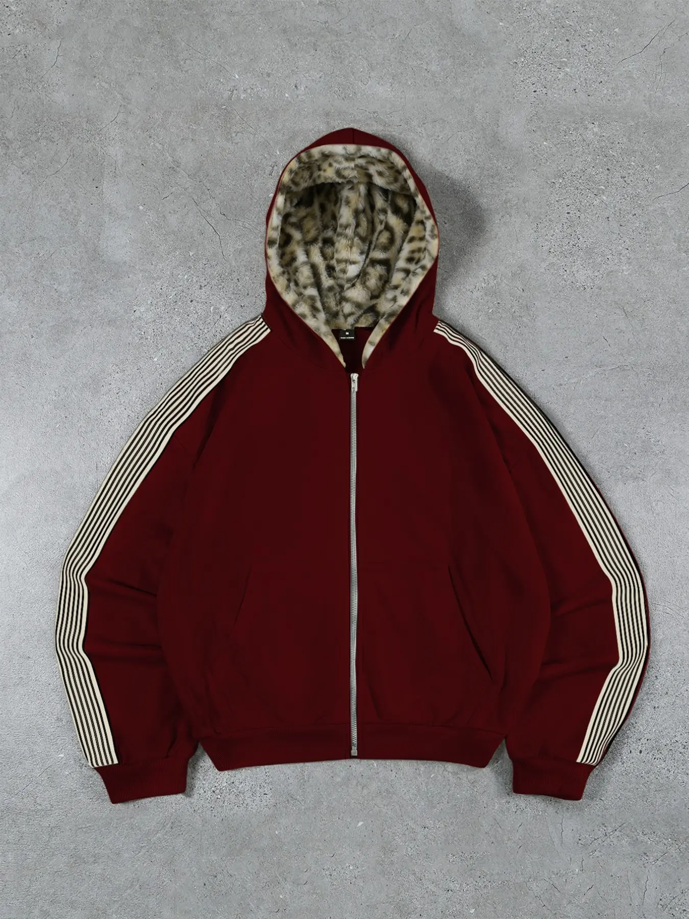 Men's Leopard Print Zipper Hoodie, Striped Loose Fit Sweatshirt, Vintage Street Style Sports Jacket, Unisex, Three Colors Available
