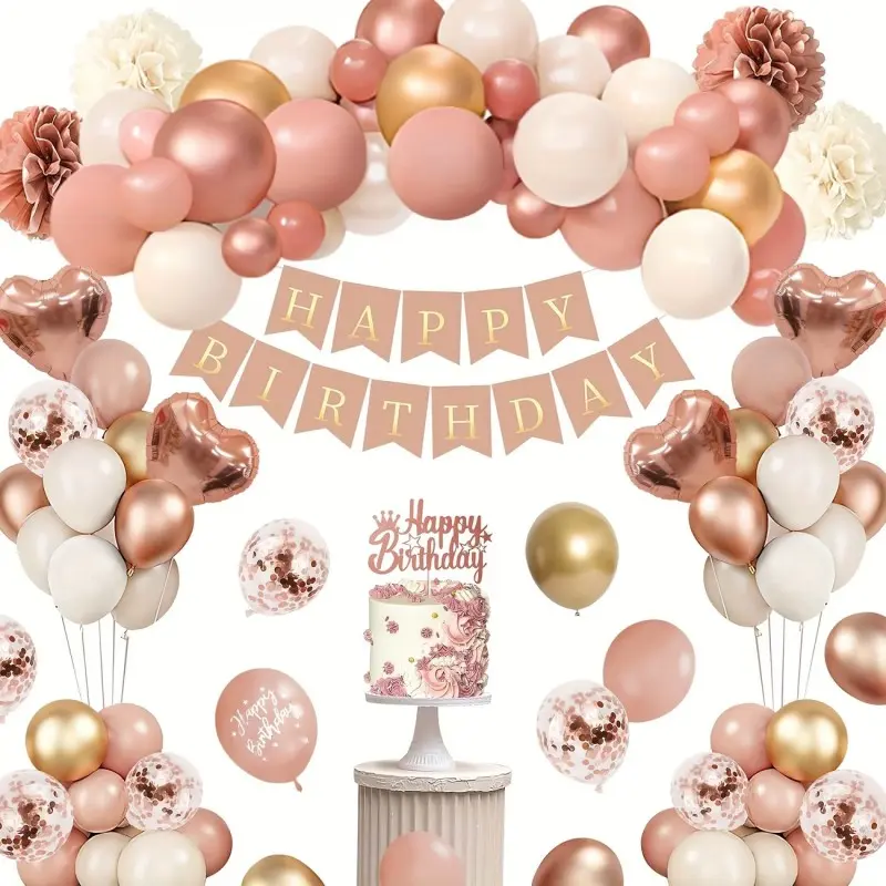 48 Piece Heart Rose Gold Balloon Arch Set, 12/10 Inch Sparkly Heart Shaped Balloons, Perfect for Birthday Party Decorations, Wedding, Singles Party