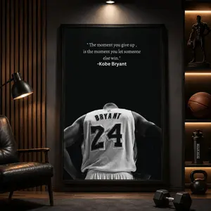 Kobe Bryant Graphic Wall Art Print - Black & White Basketball Poster, Motivational Quote Canvas, Athlete Encouragement Piece, Inspirational Wall Art, Men's Room Decor, Living Room Decorations, Funky Anime Bedroom Accent