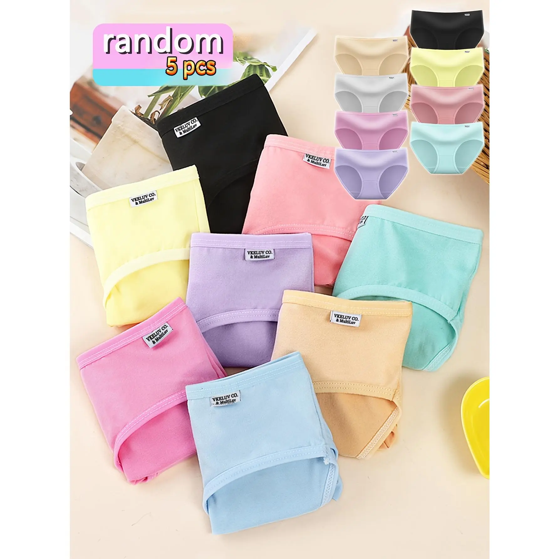 Random 5-pc Macaron Colors Triangle Briefs for Teen Girls, Soft Comfortable Breathable Elastic Underwear, All-Season Knit Fabric, Regular Fit, For Teenager