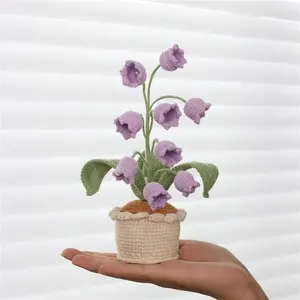 1pc Handmade Knitted Purple Lily of the Valley Potted Plant, Small Crocheted Bellflower, Delicate Desk Ornament, Meaningful Gift for All Occasions