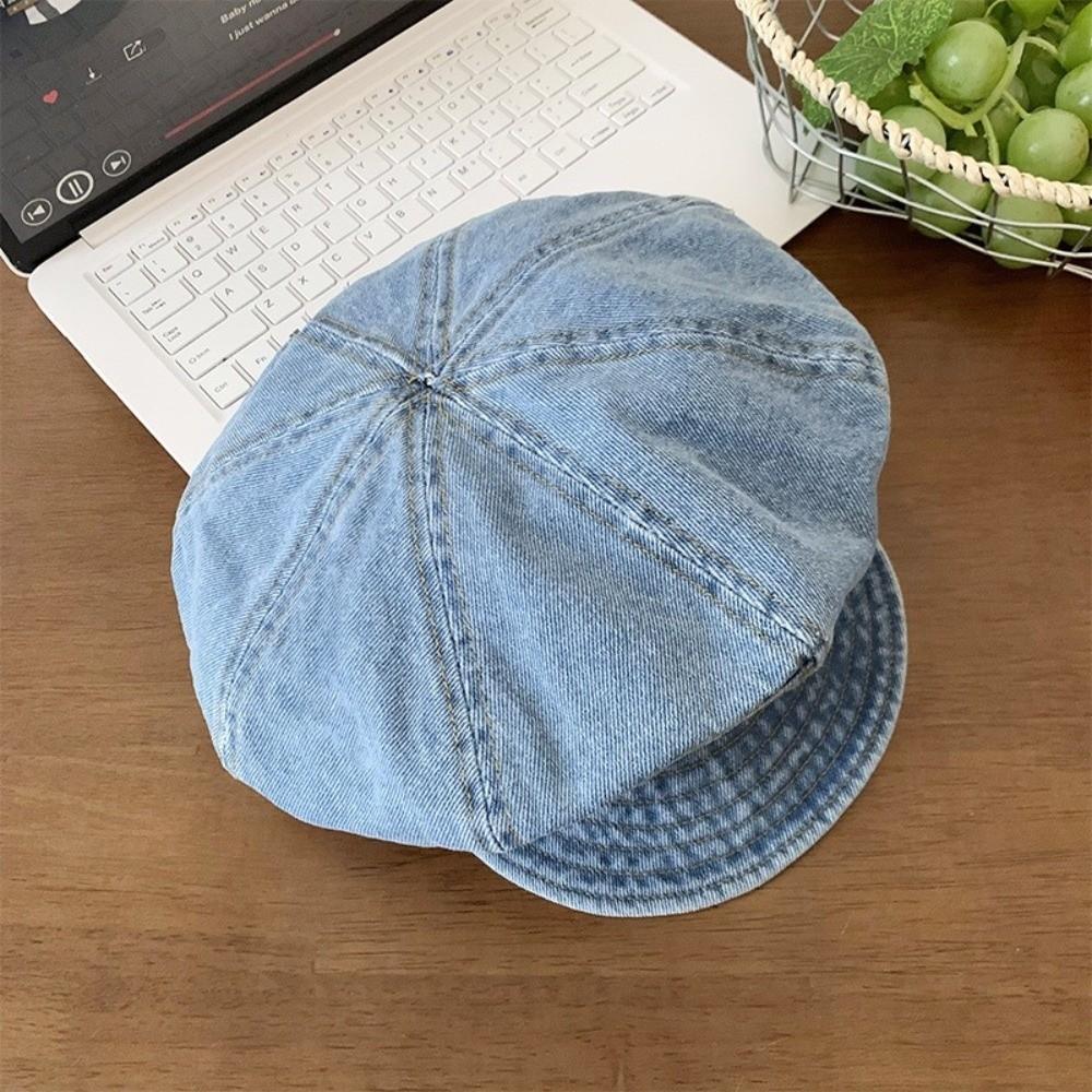 Fashion Vintage Washed Denim Beret Cloud Newsboy Octagonal Cap Visor Artist Peaked Hat Women