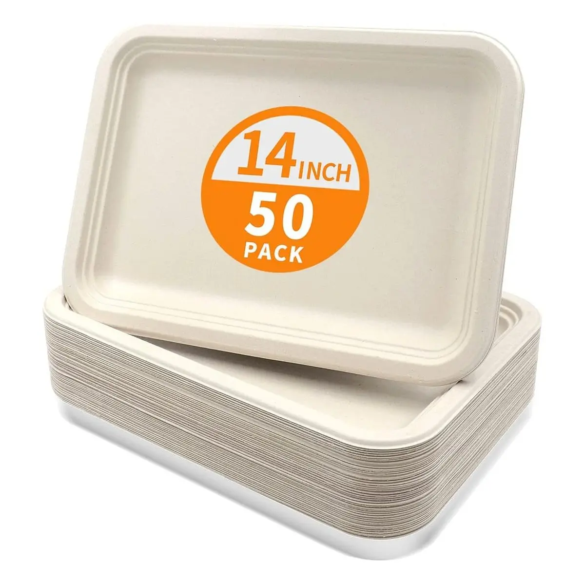 50-Pack 14 Inch Disposable Food Trays for Crawfish, Seafood, BBQ, PFAS-Free Heavy Duty Paper Plates, Compostable Serving Platters for Party