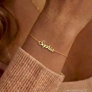 Custom Name Bracelet, 18K Gold Plated Name Bracelet, Personalized Name Bracelet, Adjustable Bracelet, Birthday Gift for Her, Gift for Mom