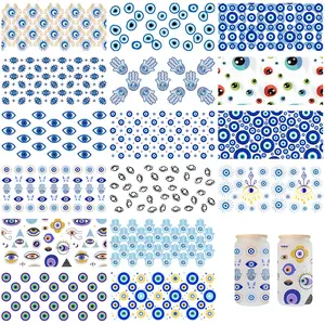 8 Sheets 16oz UV DTF Cup Stickers, Blue Eye Design, DIY Glass Coffee Mug Phone Case Furniture Decals, Handmade Party Gifts