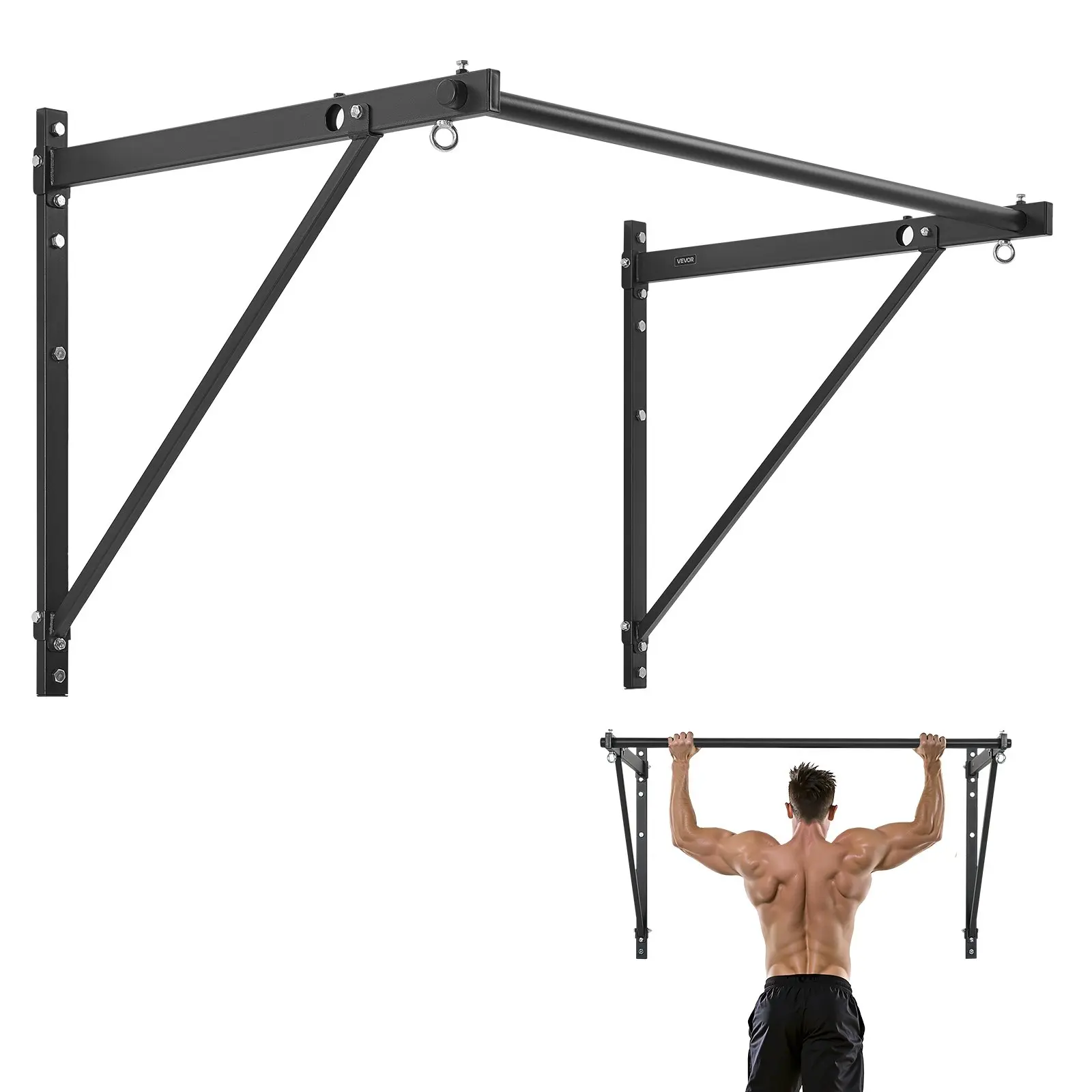 【DealsForYouDays】VEVOR Pull Up Bar, 50 in Width Wall Mounted Pull Ups, Adjustable Depth 22" or 30" from Wall, Heavy Duty Steel Upper Body Workout Bars, 440 lbs Weight Capacity Chin Up Training Station, for Home Gym