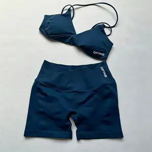 DFYNE Women's Sports Bra & Scrunch Butt Shorts Set – High Waisted Cross-Waist Yoga Gym Workout Outfitv