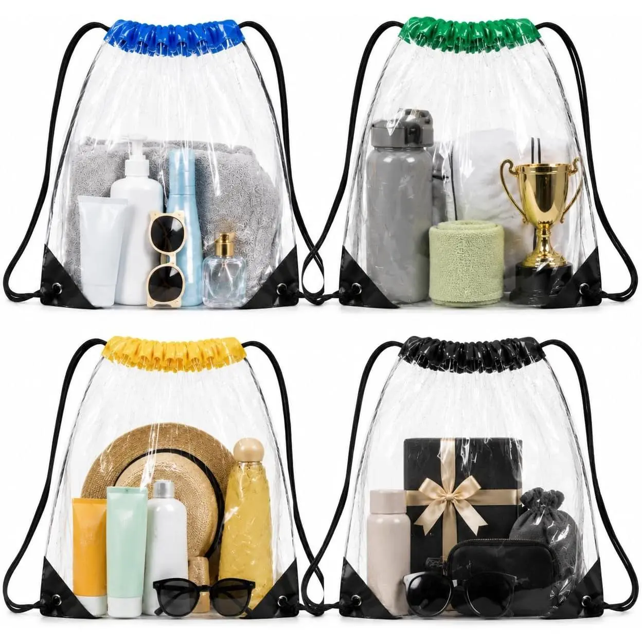 4PCS Clear Drawstring Bags for Stadium Events - Clear Drawstring Bag PVC Waterproof Stadium Approved Large Transparent String Bags for Concert, Sports, Gym for Men and Women